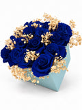 16 Dark Blue Roses in Light Blue Velvet Box