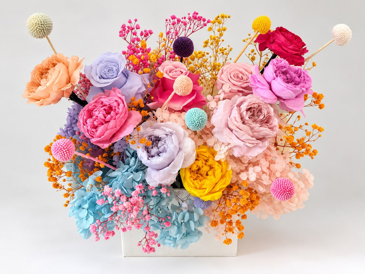Fun Colorful Rose Colors in Beautiful White Velvet Box